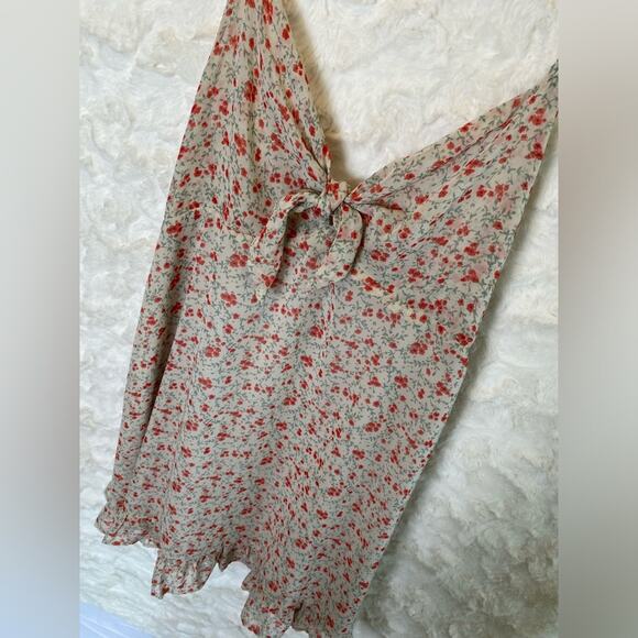 Altar’d State Women's Floral Ruffle Mini Dress Size Medium Tie-Front Beige Red - Picture 2 of 11